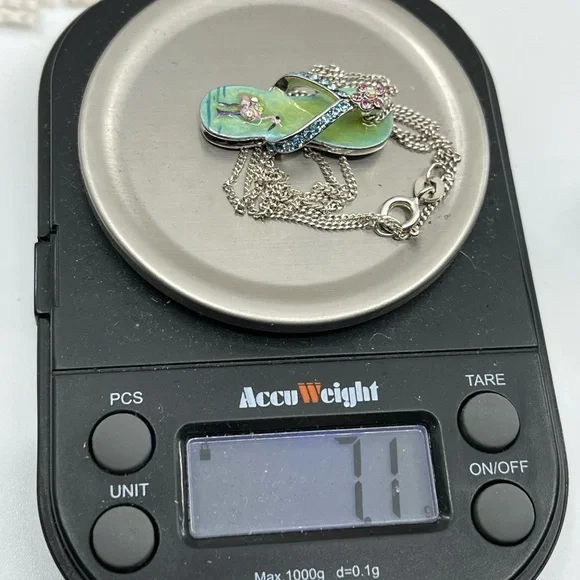 Vintage Sterling Silver Flip-Flop Pendant Necklace with Flamingo & Crystals, 18” - Picture 15 of 15